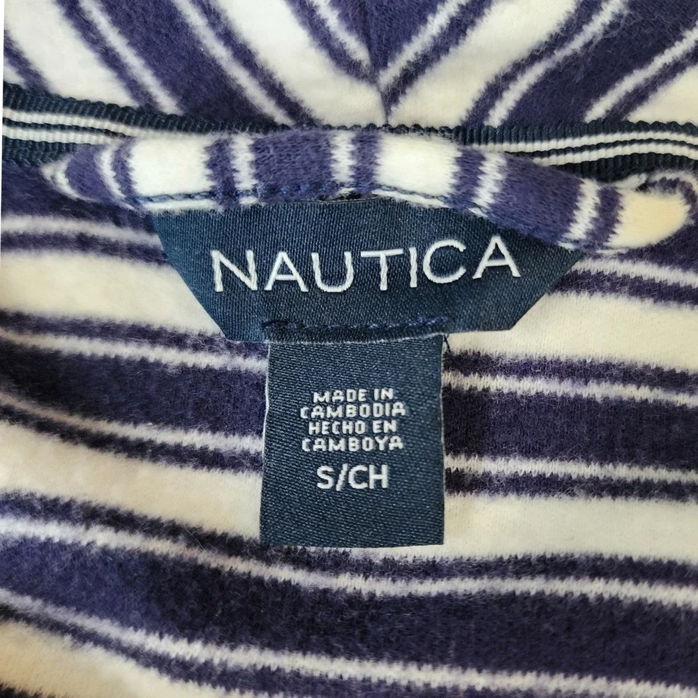 Nautica‎ Robe S Blue White Striped Fleece Preppy Coastal Nautical Loungewear
